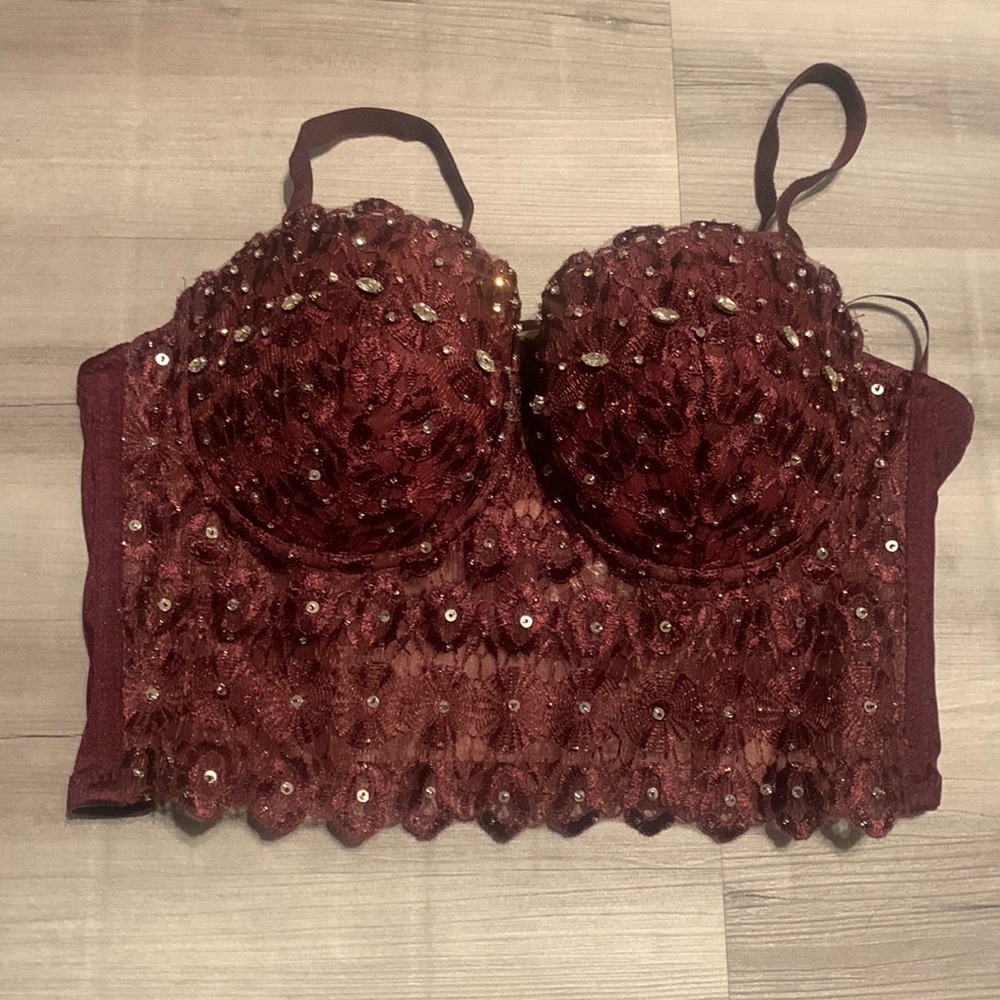 Burgundy beaded Corset Top